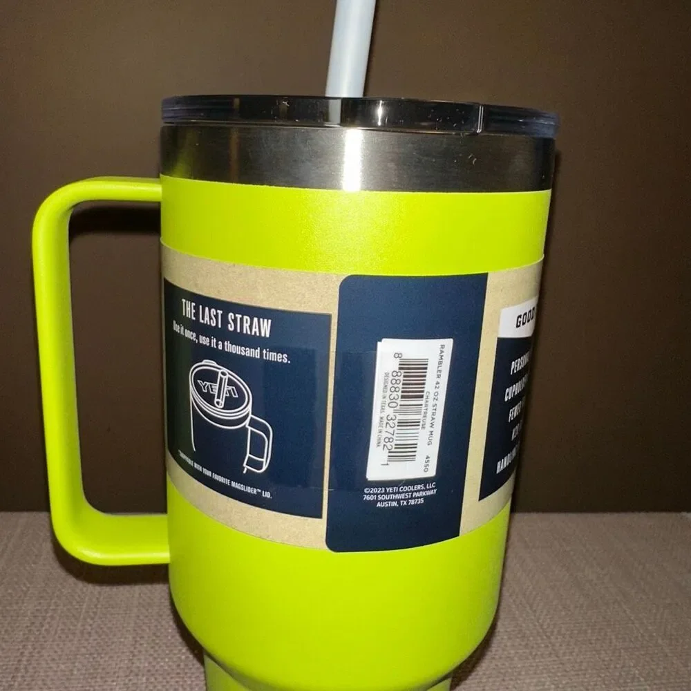 Yeti Rambler Mug 42oz Chartreuse NWT Discontinued HTF Straw Lid Authentic